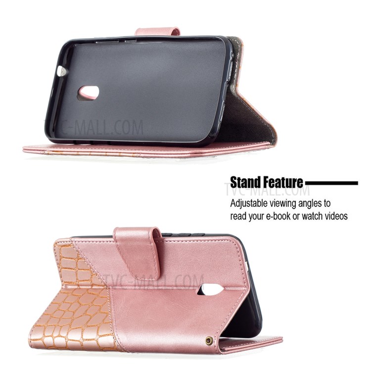 BF04 Crocodile Texture Splicing Wallet Stand Leather Protector Case for Nokia C1 Plus - Rose Gold-3