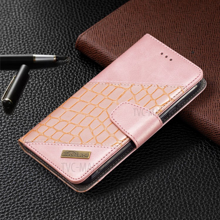 BF04 Crocodile Texture Splicing Wallet Stand Leather Protector Case for Nokia C1 Plus - Rose Gold-5