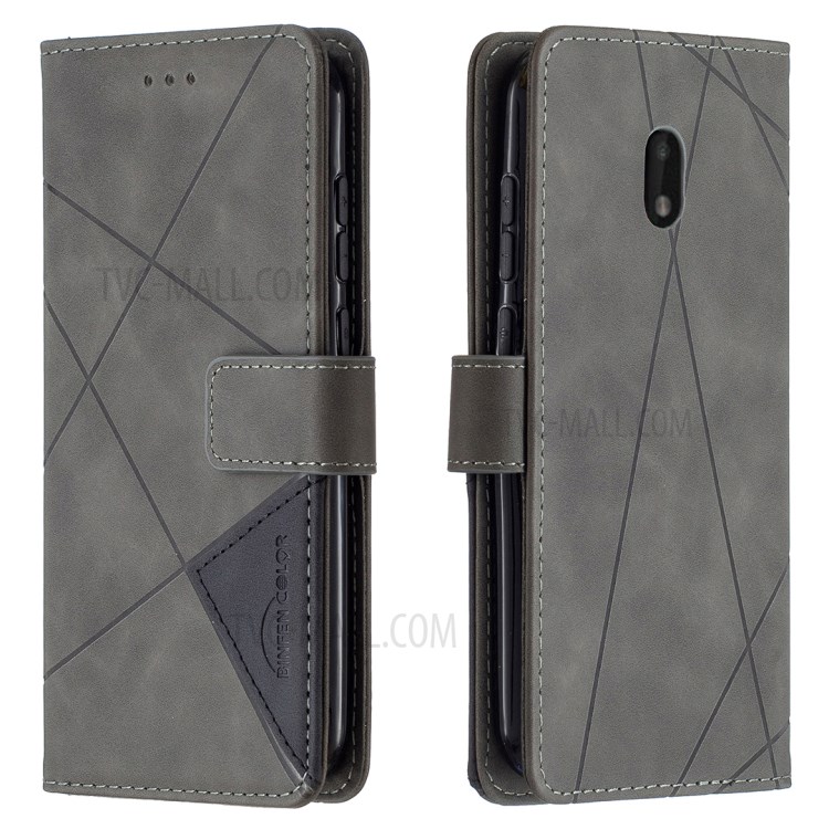 Geometric Texture Wallet Stand Magnetic Clasp Leather Cover for Nokia C1 Plus Case - Grey-1