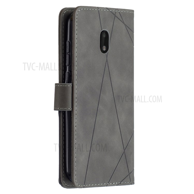 Geometric Texture Wallet Stand Magnetic Clasp Leather Cover for Nokia C1 Plus Case - Grey-2