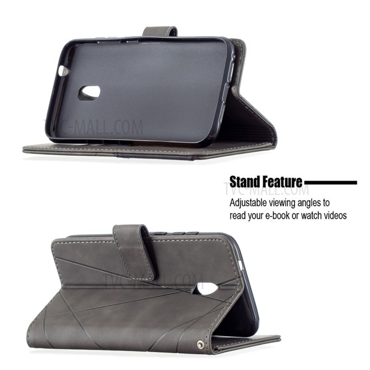Geometric Texture Wallet Stand Magnetic Clasp Leather Cover for Nokia C1 Plus Case - Grey-3