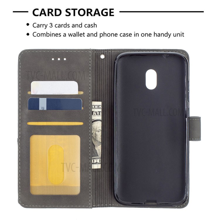 Geometric Texture Wallet Stand Magnetic Clasp Leather Cover for Nokia C1 Plus Case - Grey-4