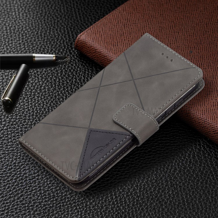 Geometric Texture Wallet Stand Magnetic Clasp Leather Cover for Nokia C1 Plus Case - Grey-5