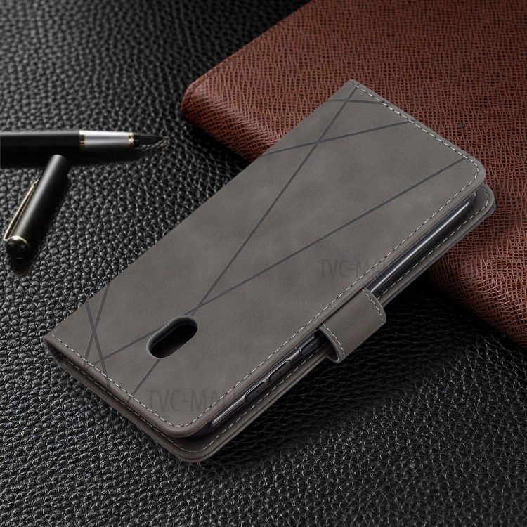 Geometric Texture Wallet Stand Magnetic Clasp Leather Cover for Nokia C1 Plus Case - Grey-6