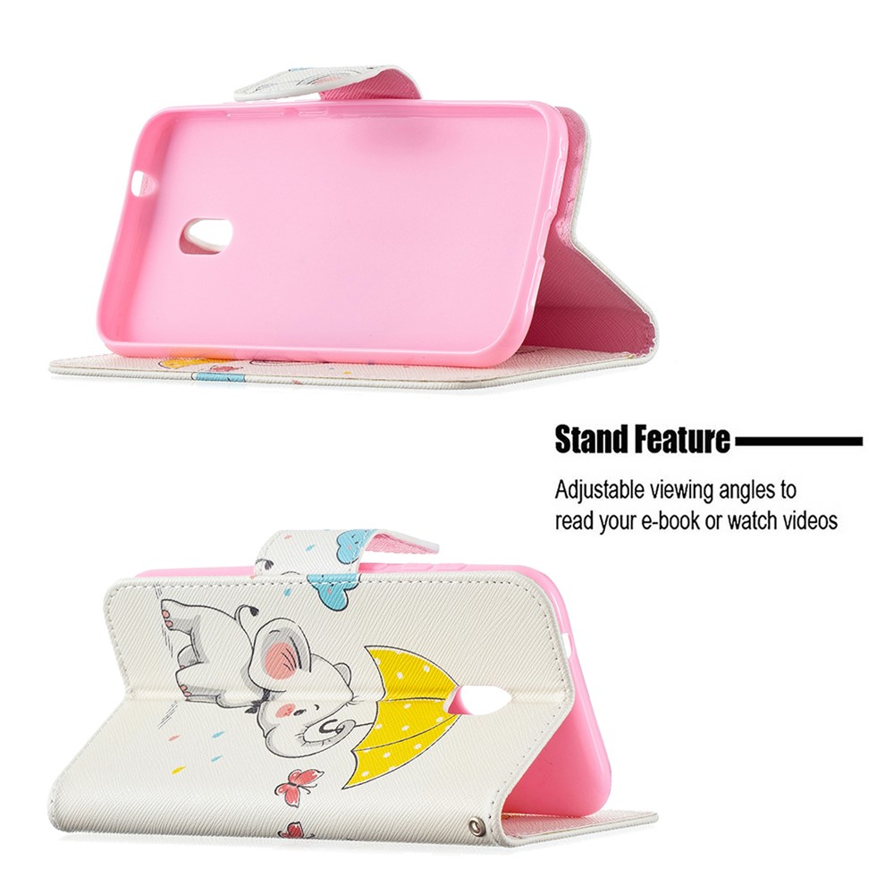 Pattern Printing Wallet Leather Stand Cover for Nokia C1 Plus Case - Elephant and Umbrella-2