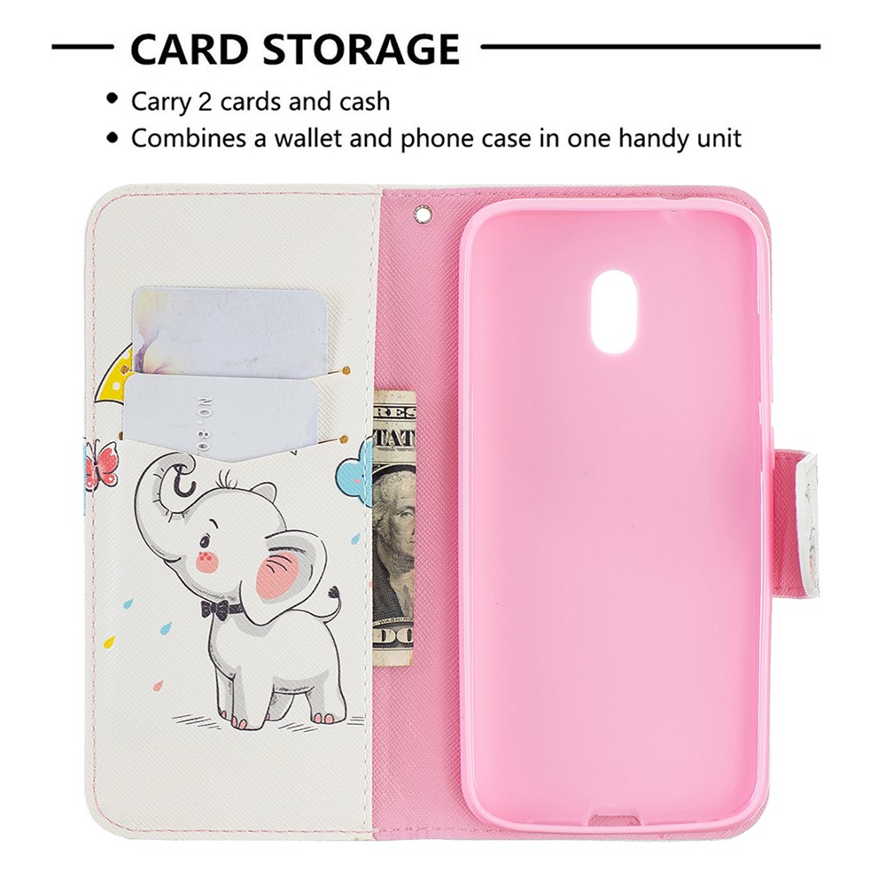 Pattern Printing Wallet Leather Stand Cover for Nokia C1 Plus Case - Elephant and Umbrella-3