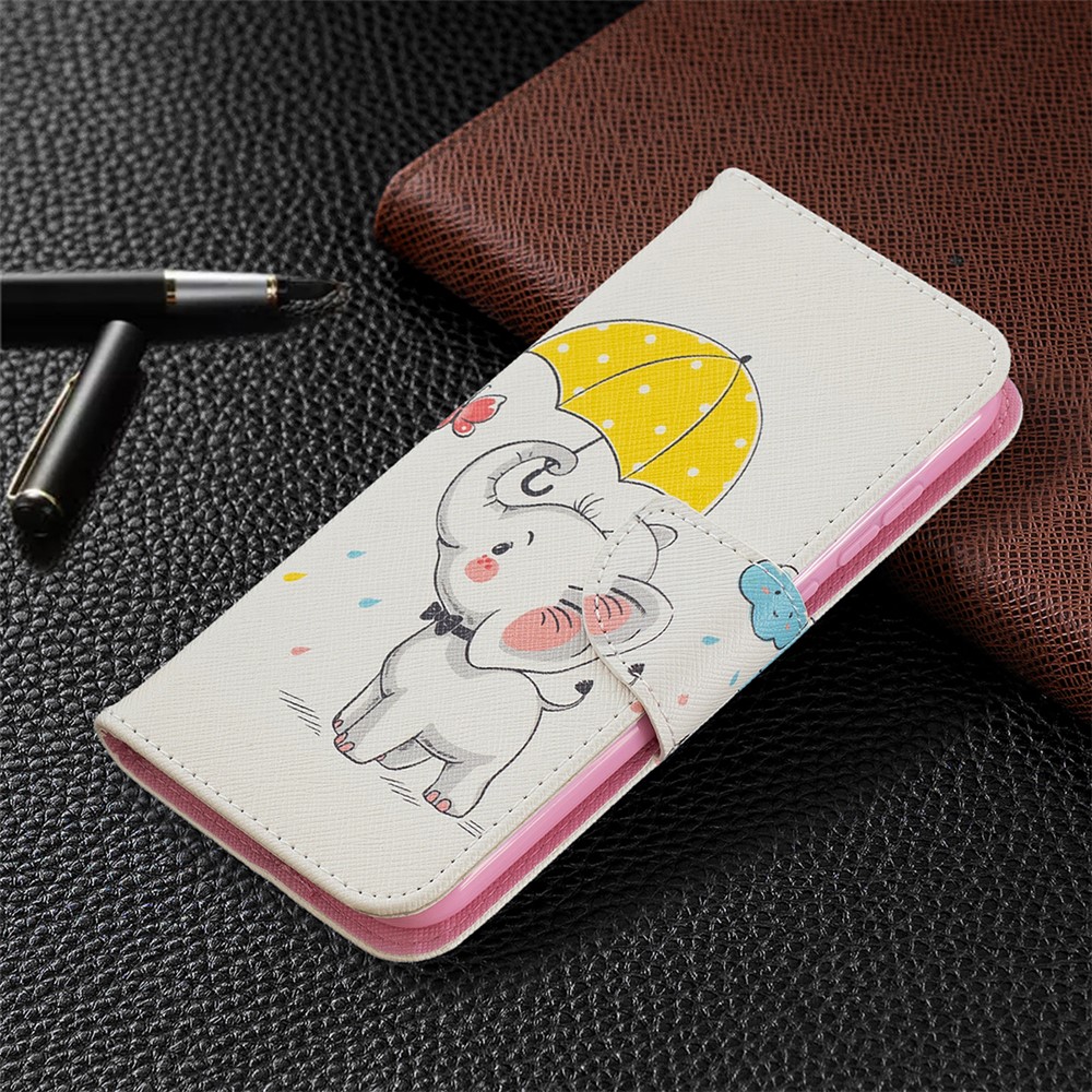 Pattern Printing Wallet Leather Stand Cover for Nokia C1 Plus Case - Elephant and Umbrella-4