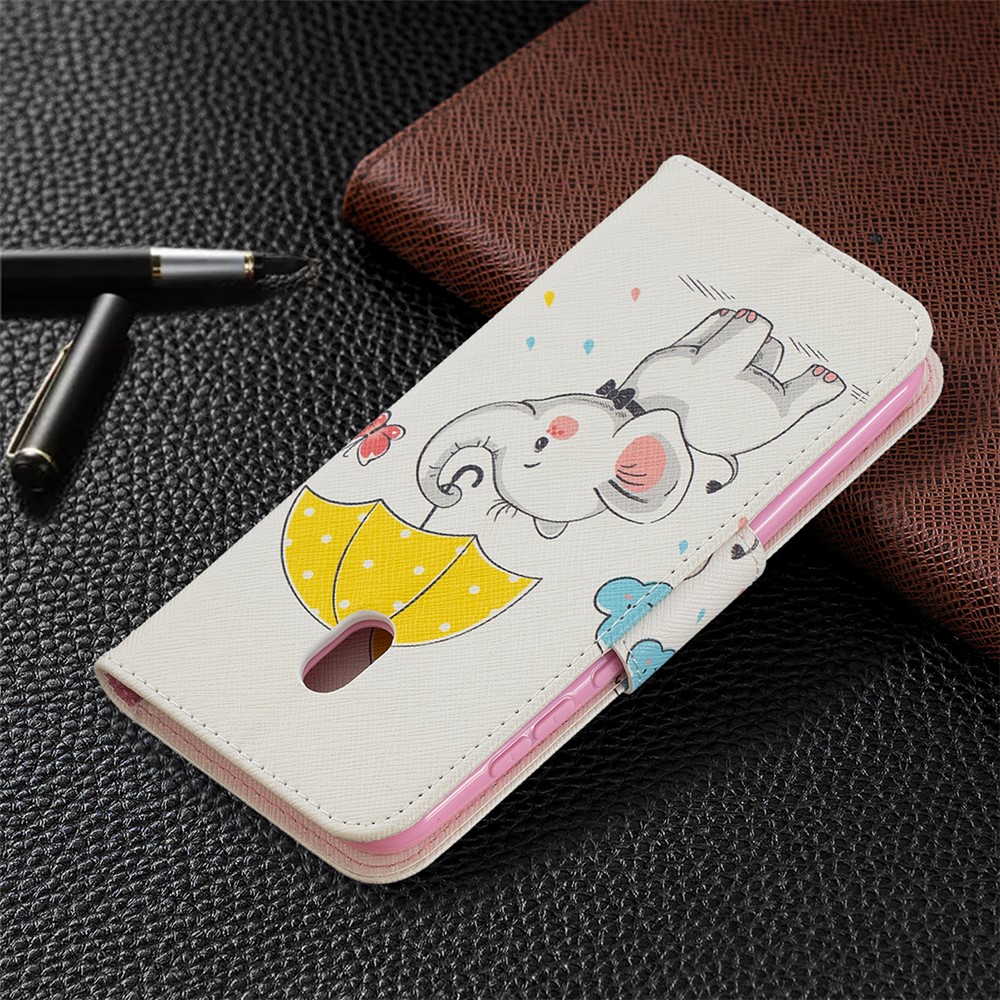 Pattern Printing Wallet Leather Stand Cover for Nokia C1 Plus Case - Elephant and Umbrella-5
