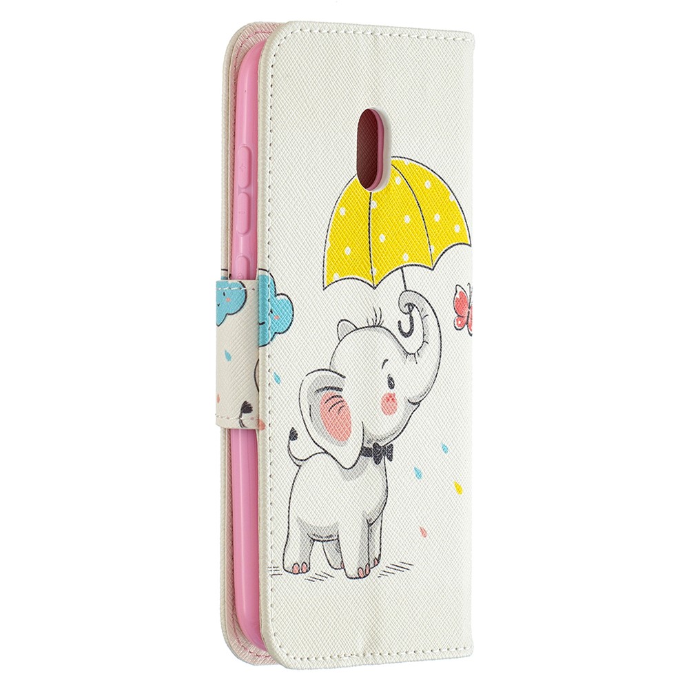 Pattern Printing Wallet Leather Stand Cover for Nokia C1 Plus Case - Elephant and Umbrella-7
