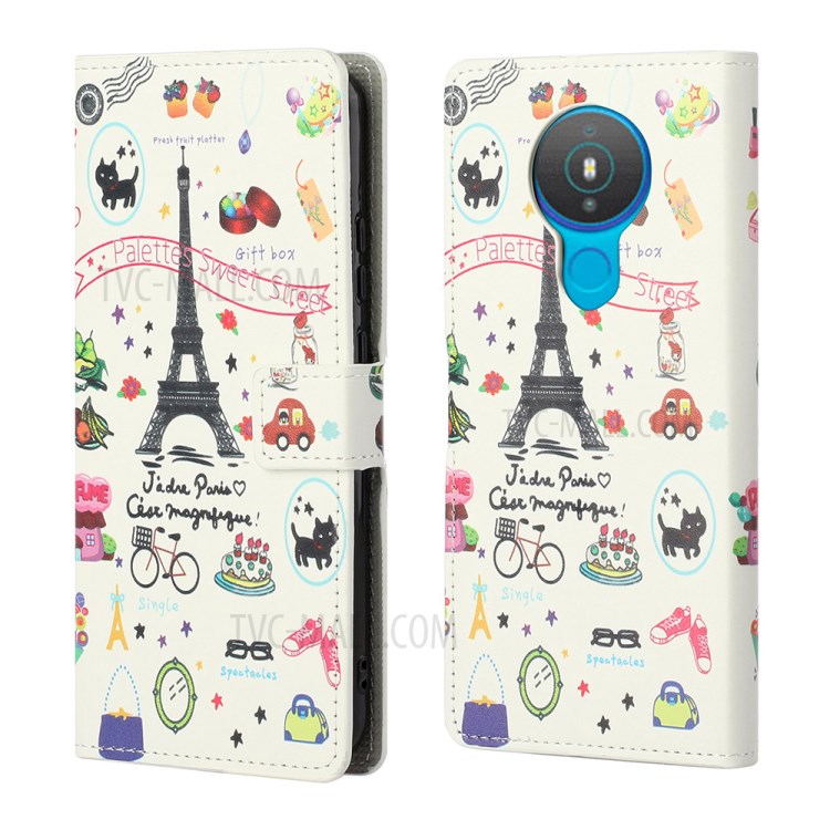 Pattern Printing Leather Phone Case Protective Cover Wallet Stand for Nokia 1.4 - Iron Tower-1