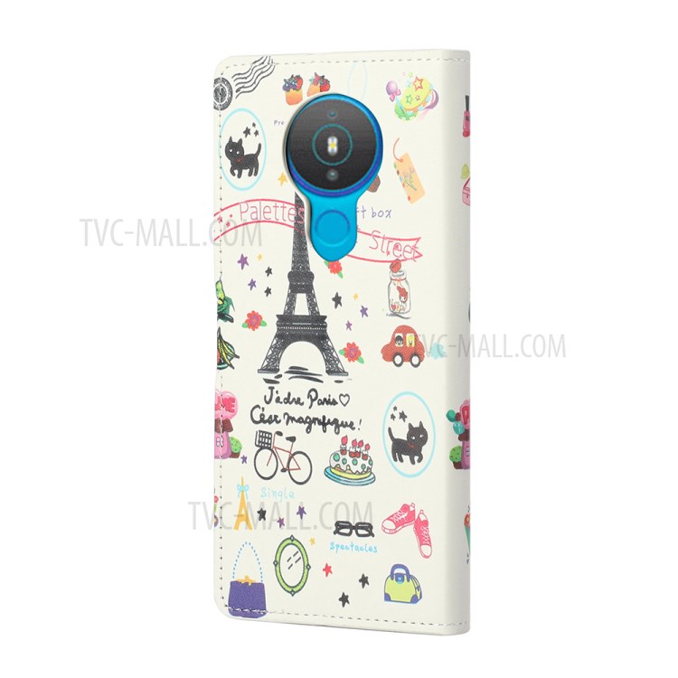 Pattern Printing Leather Phone Case Protective Cover Wallet Stand for Nokia 1.4 - Iron Tower-4