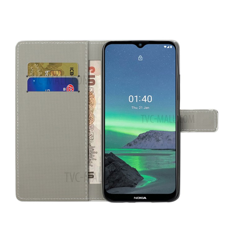 Pattern Printing Leather Phone Case Protective Cover Wallet Stand for Nokia 1.4 - Iron Tower-6