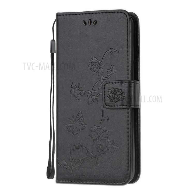 Imprint Butterfly Flower Wallet Stand Design Leather Phone Case Cover for Nokia 1.4 - Black-2