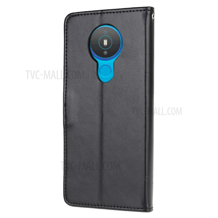 Imprint Butterfly Flower Wallet Stand Design Leather Phone Case Cover for Nokia 1.4 - Black-3