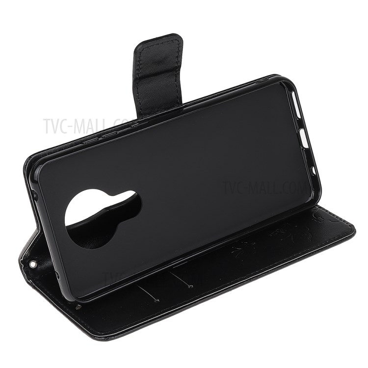Imprint Butterfly Flower Wallet Stand Design Leather Phone Case Cover for Nokia 1.4 - Black-4