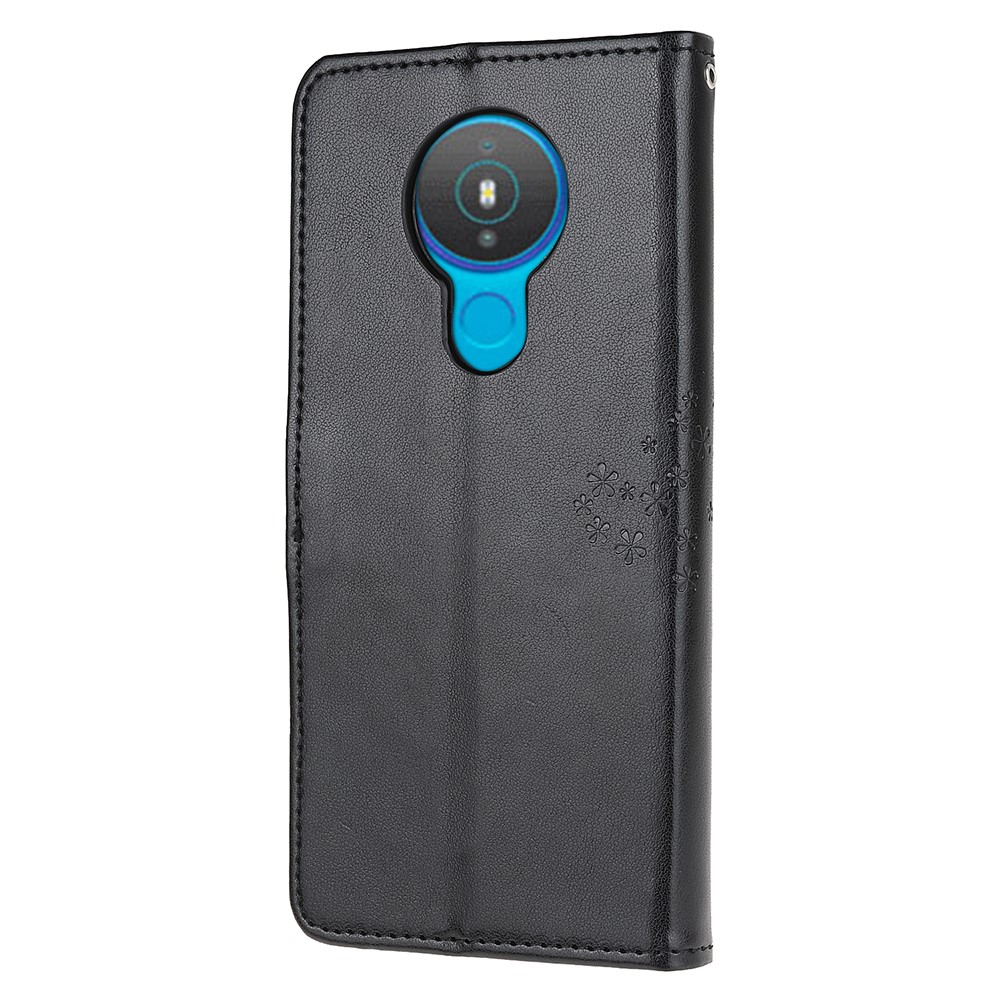 Imprint Tree Owl Pattern Leather Phone Wallet Case Stand for Nokia 1.4 - Black-3