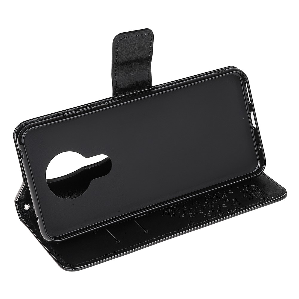 Imprint Tree Owl Pattern Leather Phone Wallet Case Stand for Nokia 1.4 - Black-4