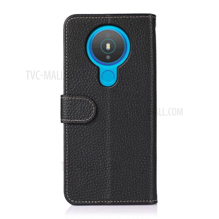 KHAZNEH Litchi Skin Top Layer Genuine Leather Wallet Case for Nokia 1.4 - Black-3