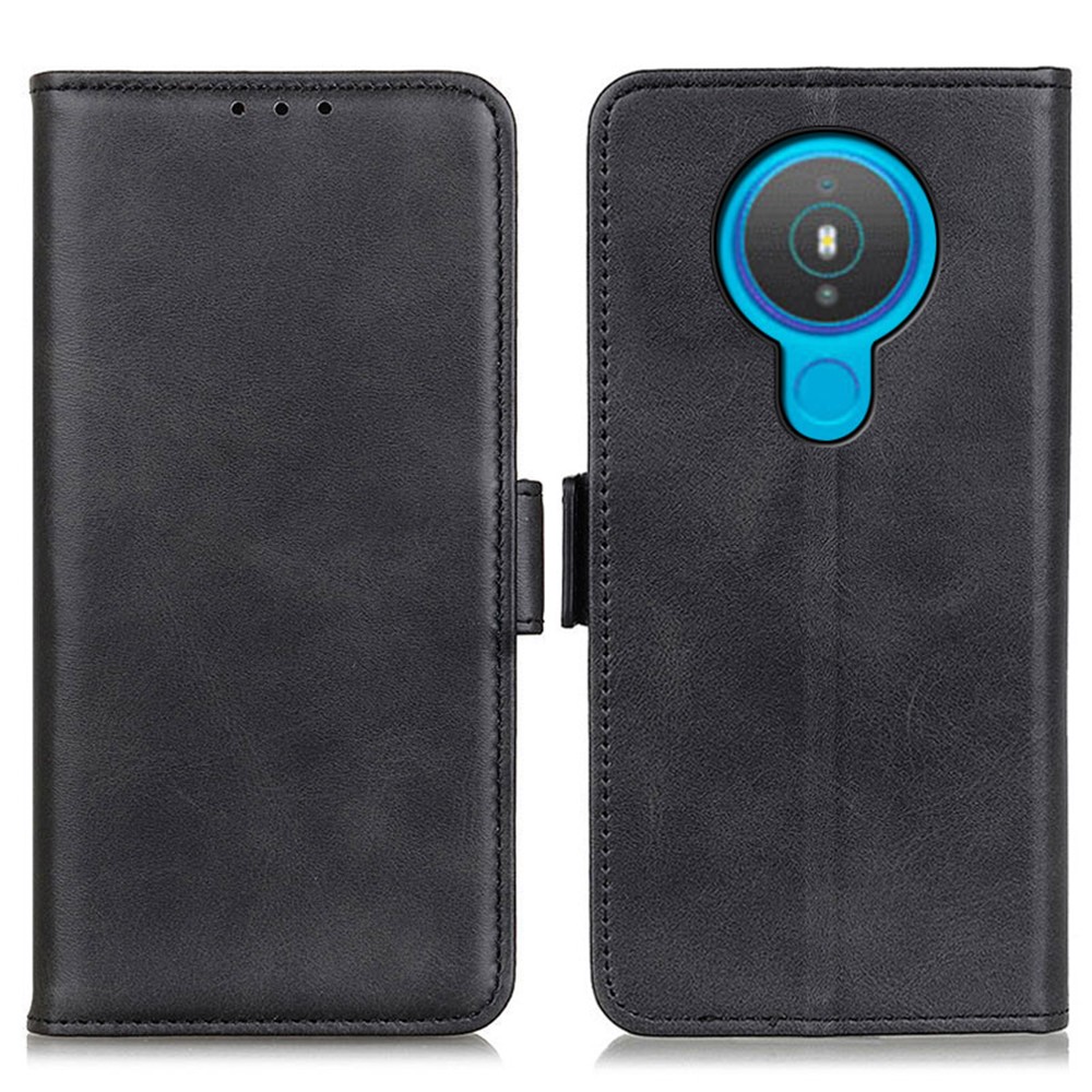 Magnetic Double Clasp Leather Wallet Stand Case for Nokia 1.4 - Black-1