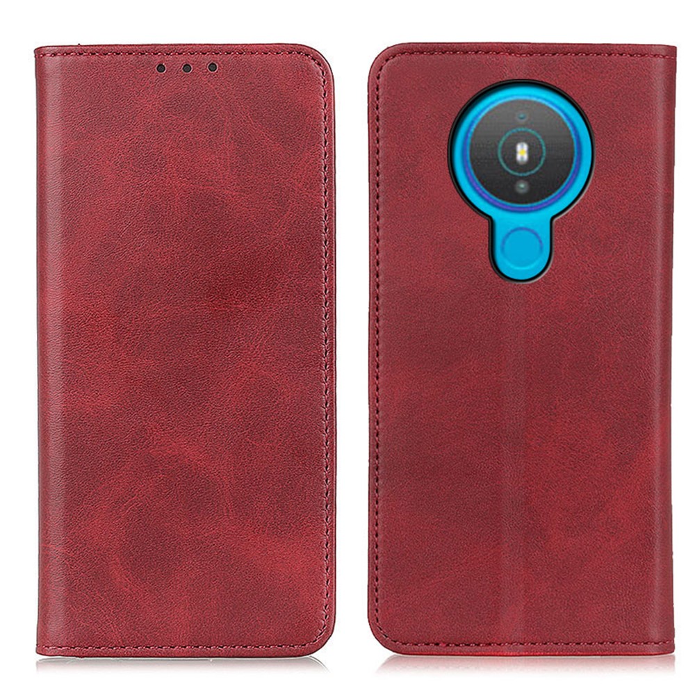 Split Leather Auto-absorbed Wallet Phone Shell Case with Stand for Nokia 1.4 - Red-1