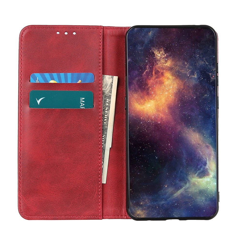 Split Leather Auto-absorbed Wallet Phone Shell Case with Stand for Nokia 1.4 - Red-4