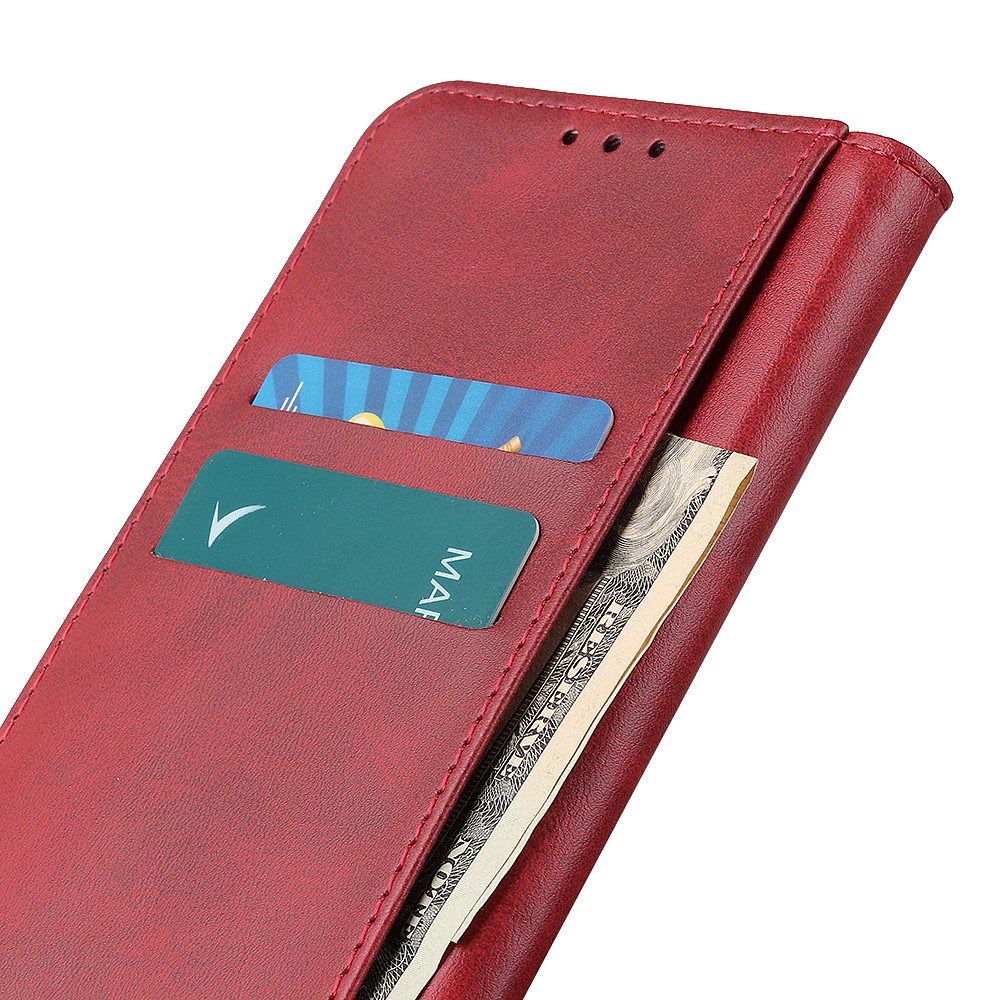 Split Leather Auto-absorbed Wallet Phone Shell Case with Stand for Nokia 1.4 - Red-5