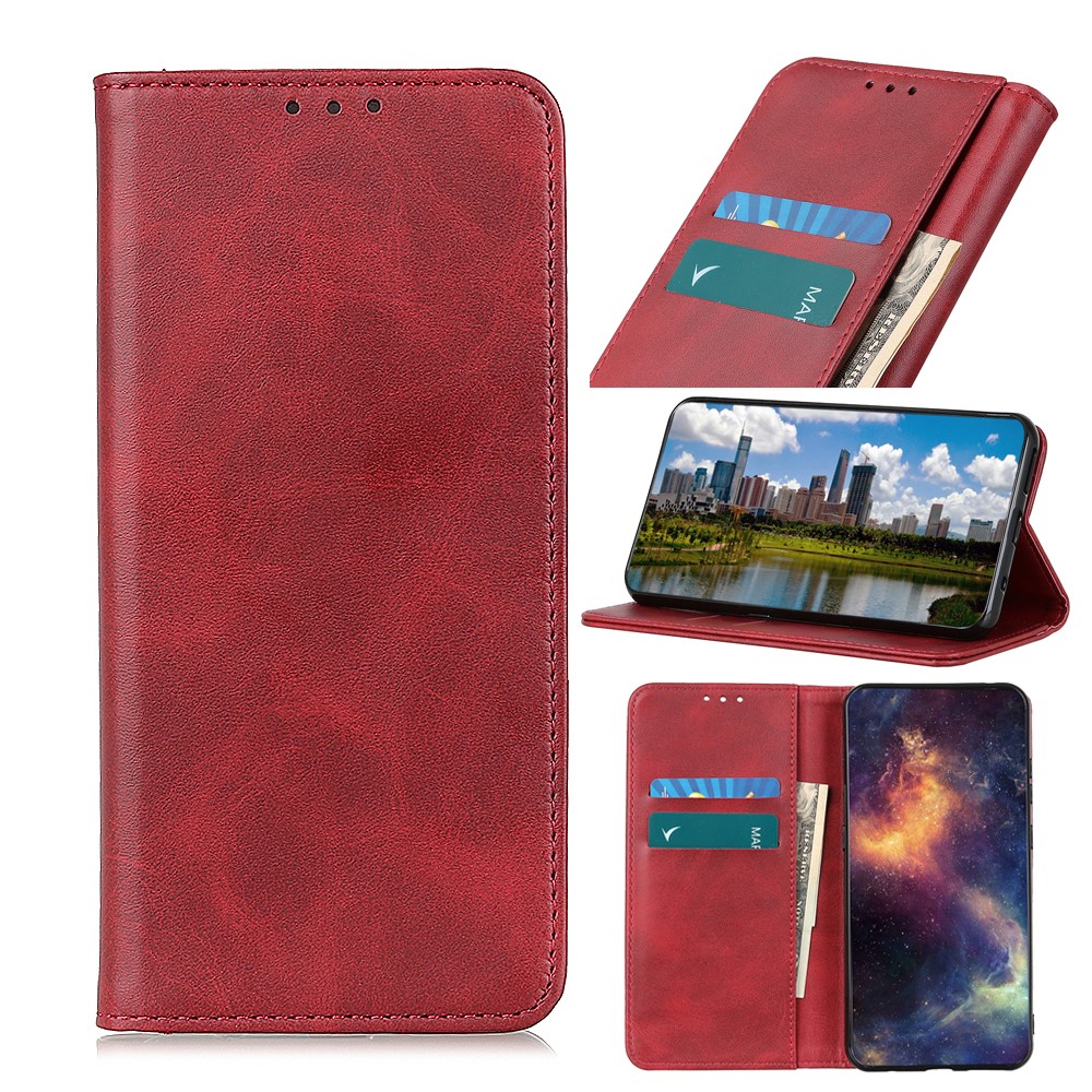 Split Leather Auto-absorbed Wallet Phone Shell Case with Stand for Nokia 1.4 - Red-8