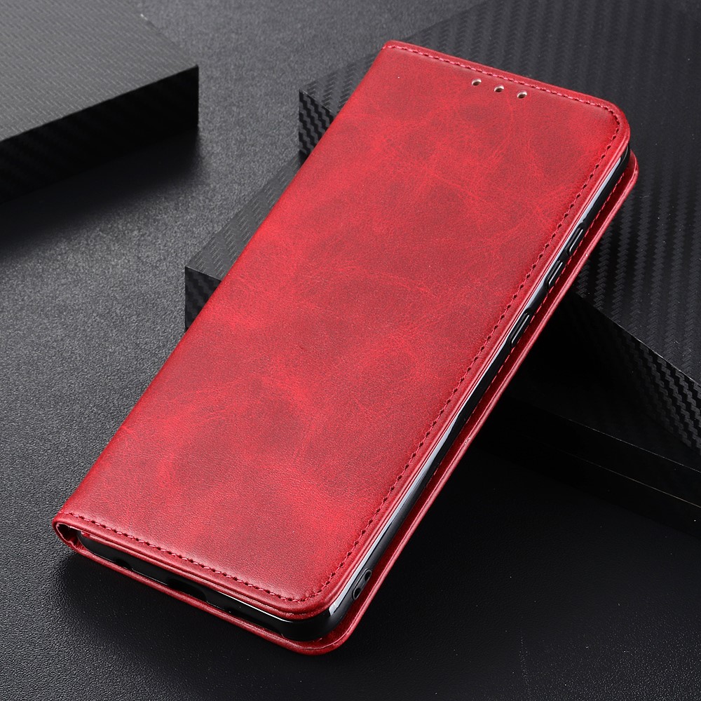 Split Leather Auto-absorbed Wallet Phone Shell Case with Stand for Nokia 1.4 - Red-9