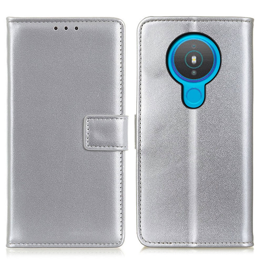 Leather Stand Case with Card Slots for Nokia 1.4 - Silver-1