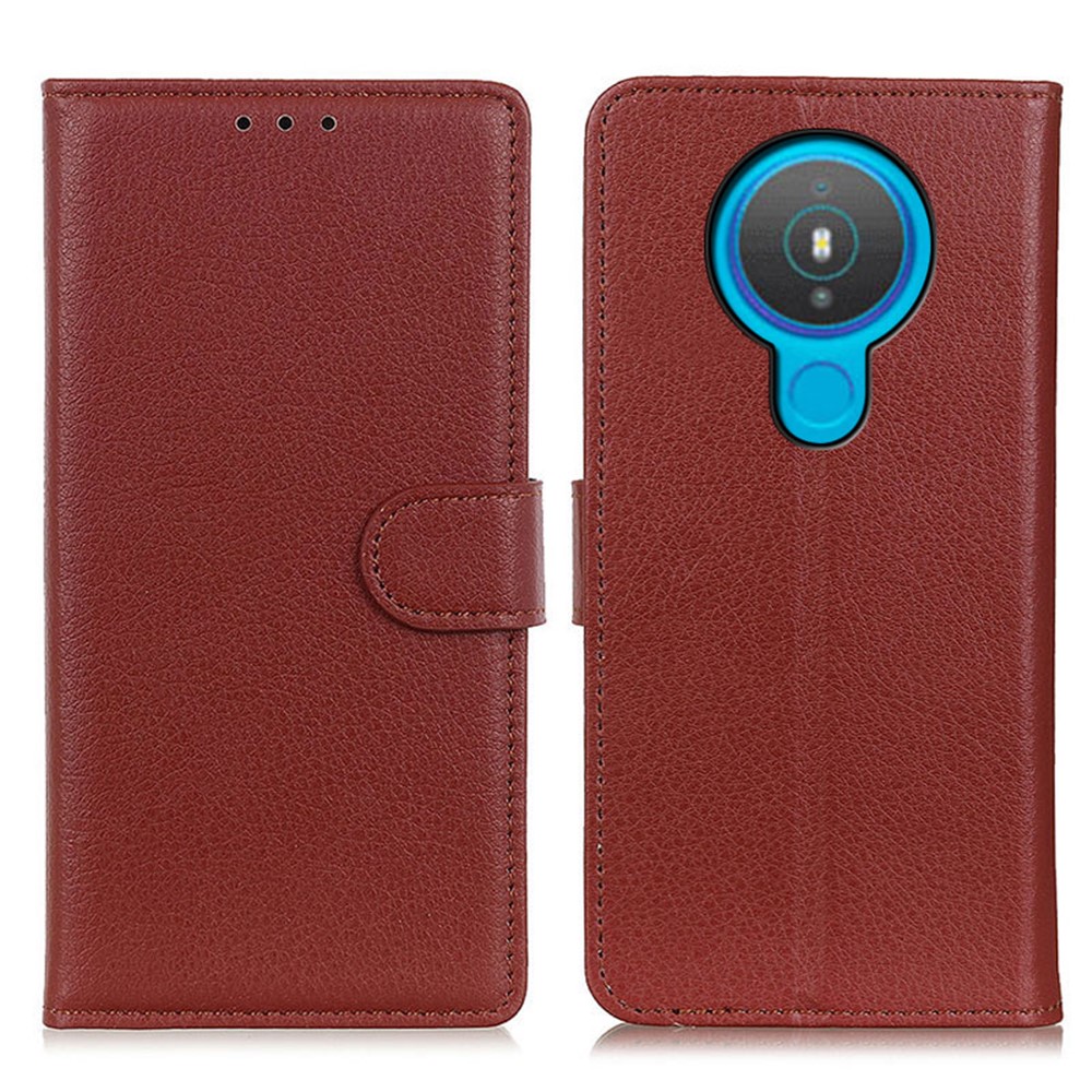Litchi Skin Cell Phone Leather Wallet Case for Nokia 1.4 - Brown-1