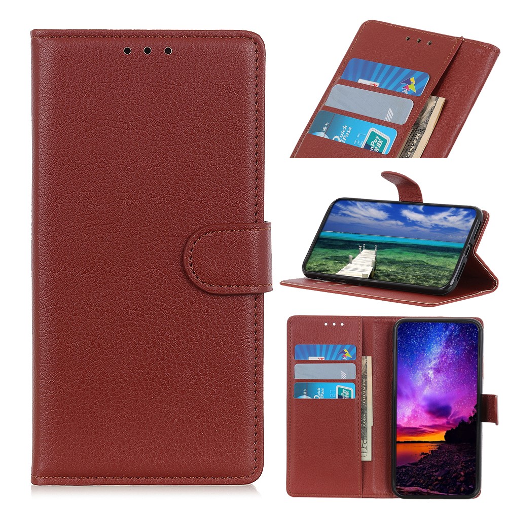 Litchi Skin Cell Phone Leather Wallet Case for Nokia 1.4 - Brown-11
