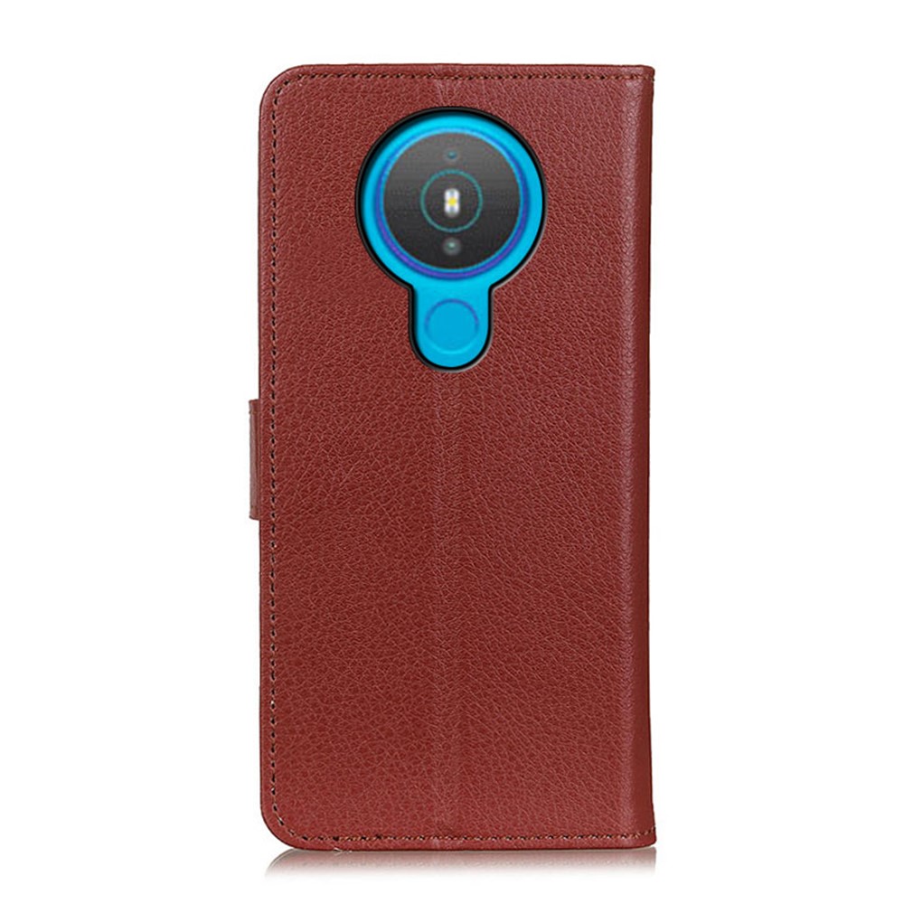 Litchi Skin Cell Phone Leather Wallet Case for Nokia 1.4 - Brown-3