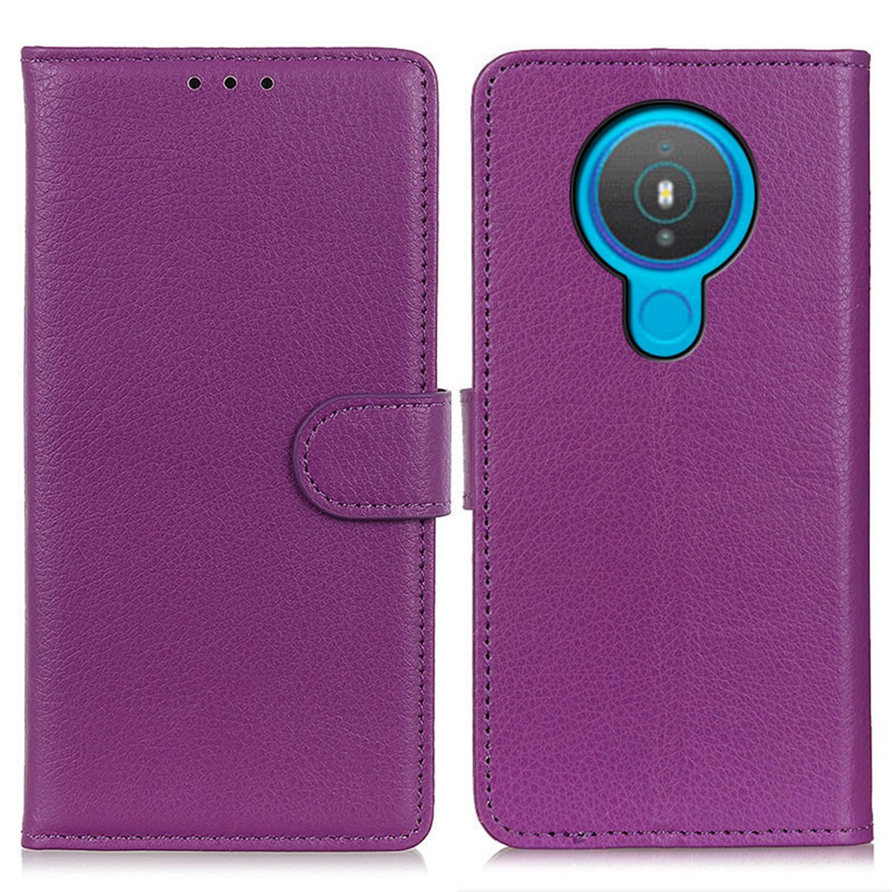Litchi Skin Cell Phone Leather Wallet Case for Nokia 1.4 - Purple-1