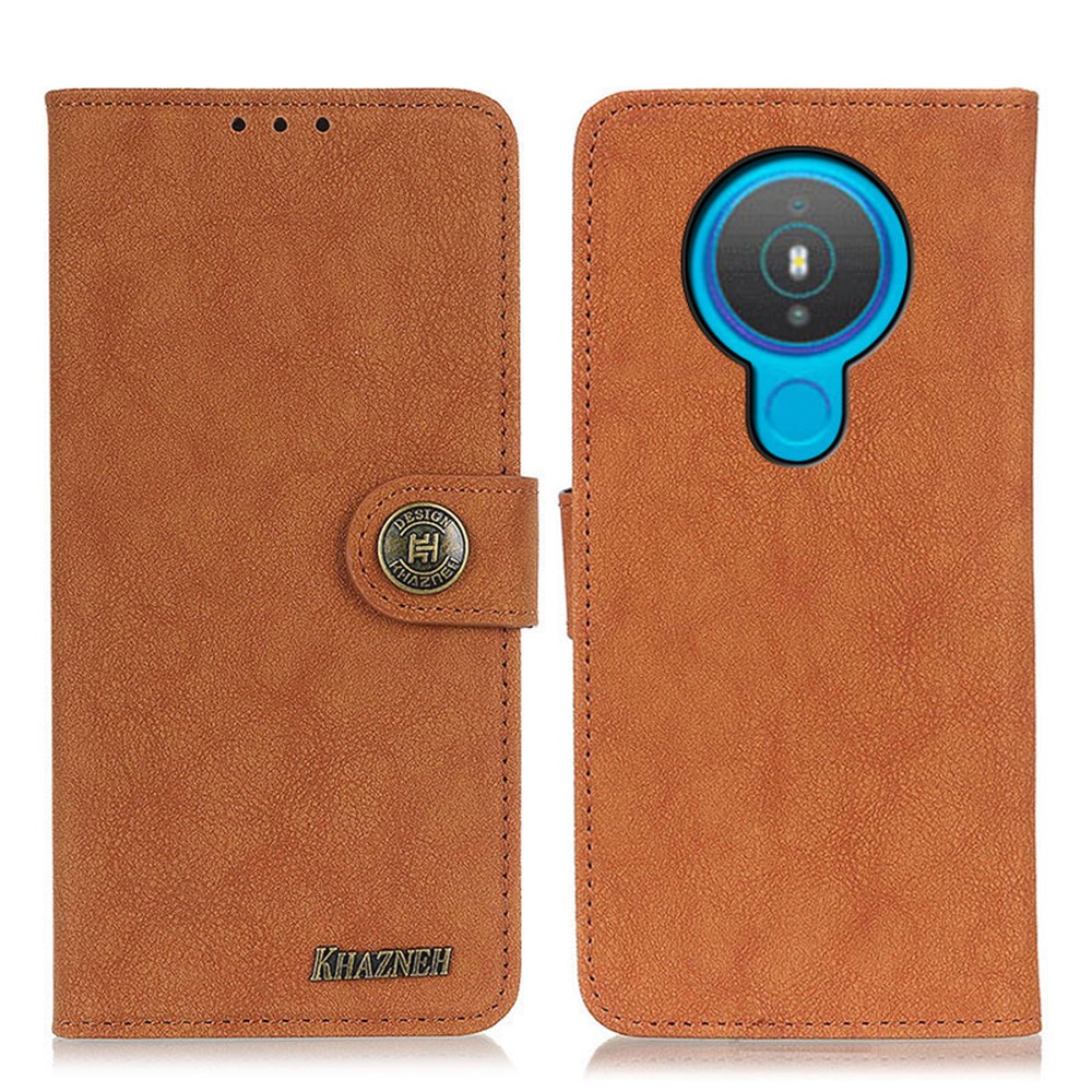 KHAZNEH Vintage Style Wallet Leather Stand Case for Nokia 1.4 - Brown-1