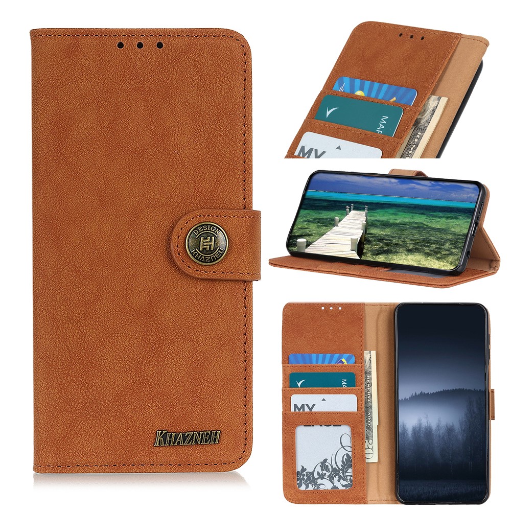 KHAZNEH Vintage Style Wallet Leather Stand Case for Nokia 1.4 - Brown-9