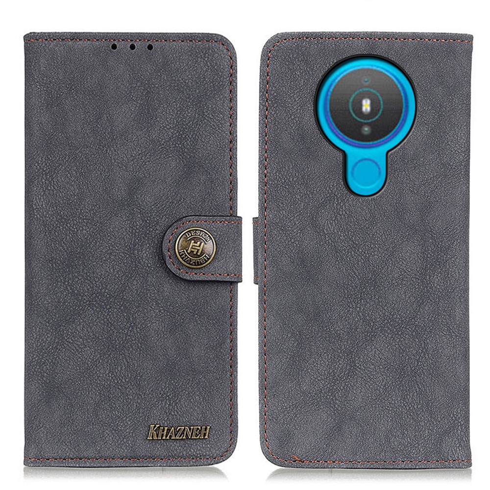 KHAZNEH Vintage Style Wallet Leather Stand Case for Nokia 1.4 - Black-1