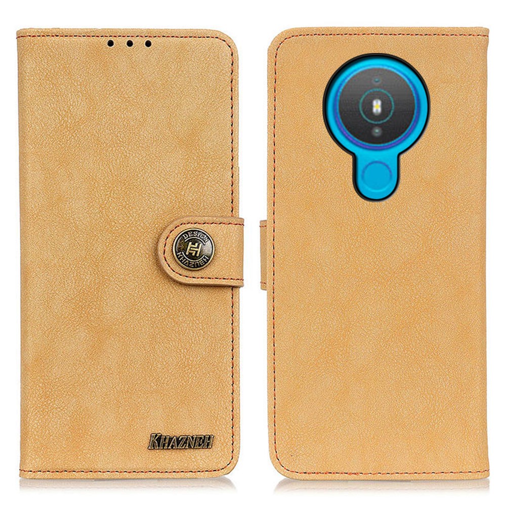 KHAZNEH Vintage Style Wallet Leather Stand Case for Nokia 1.4 - Khaki-1