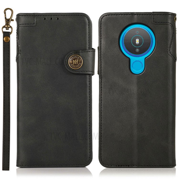 KHAZNEH Shockproof PU Leather Stand Wallet Mobile Phone Cover for Nokia 1.4 - Black-1