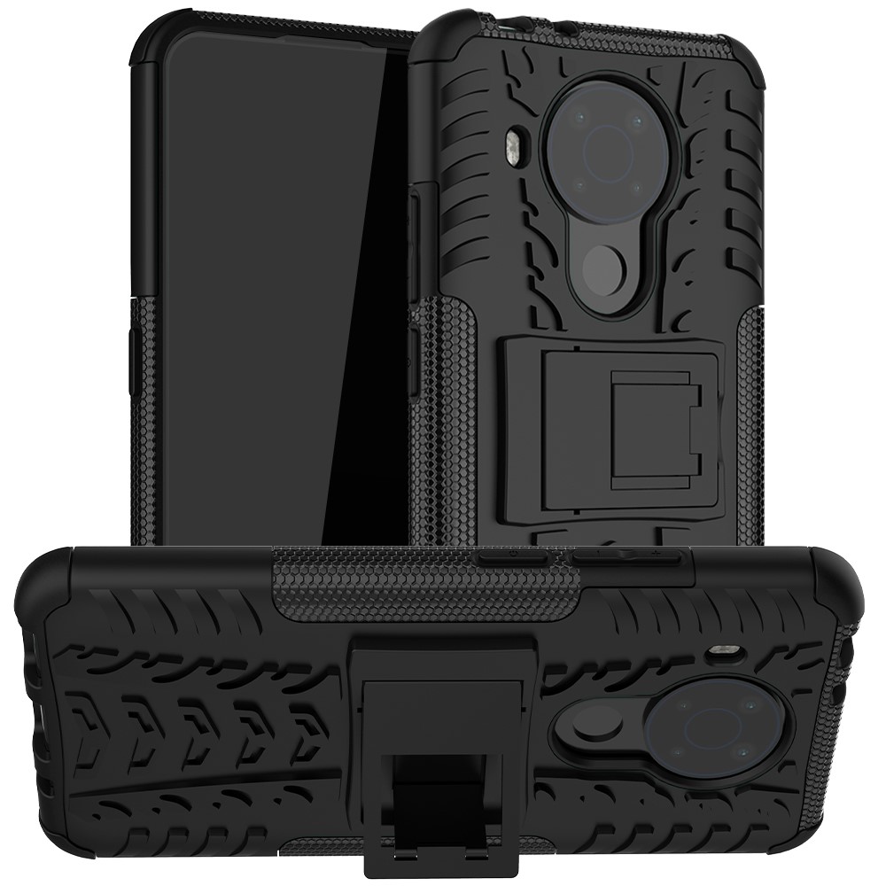 Cool Tyre Surface Design PC + TPU Hybrid Phone Case Cover with Kickstand for Nokia 5.4 - Black-1