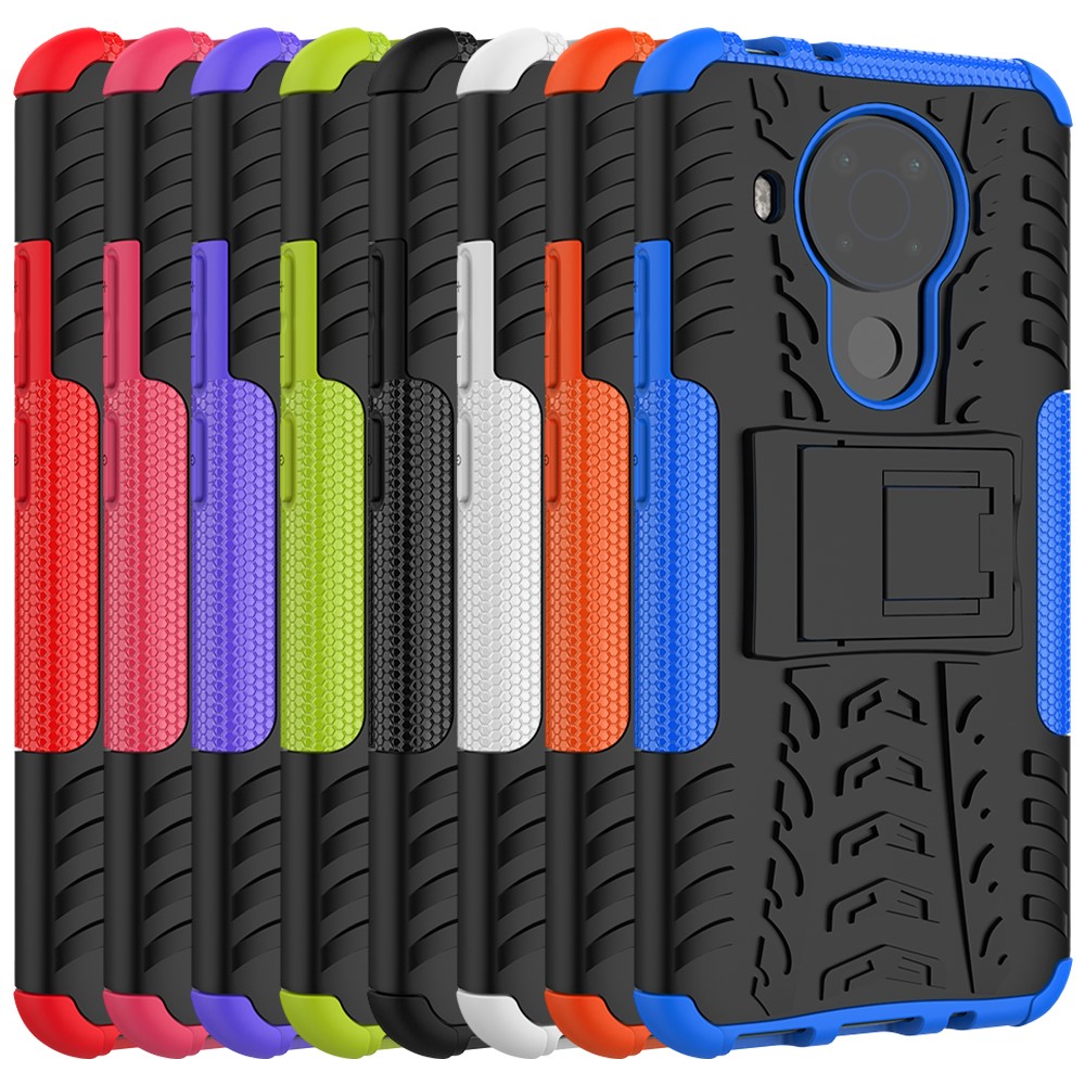 Cool Tyre Surface Design PC + TPU Hybrid Phone Case Cover with Kickstand for Nokia 5.4 - Black-10