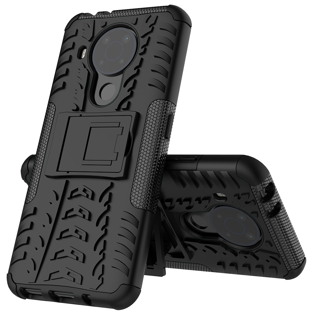 Cool Tyre Surface Design PC + TPU Hybrid Phone Case Cover with Kickstand for Nokia 5.4 - Black-8