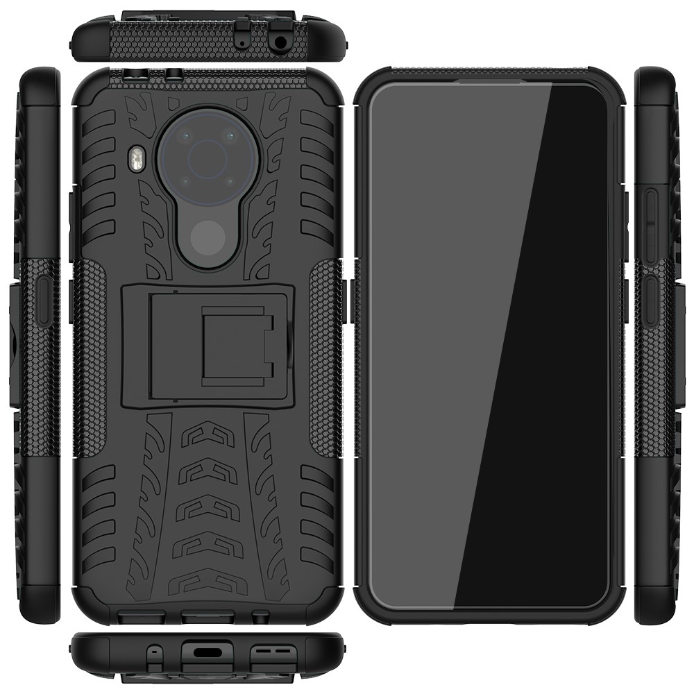 Cool Tyre Surface Design PC + TPU Hybrid Phone Case Cover with Kickstand for Nokia 5.4 - Black-9