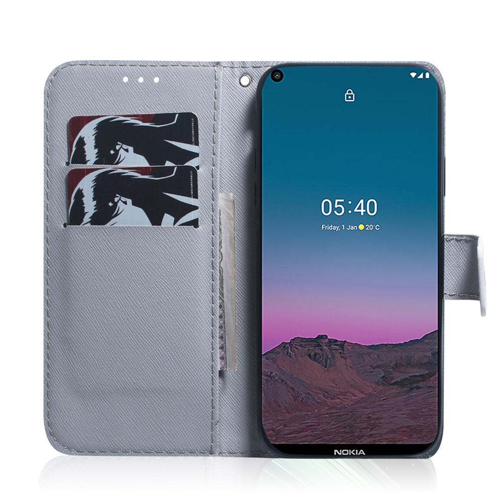 Leather Wallet Design Pattern Printing Protective Shell Case for Nokia 5.4 - Wolf-8