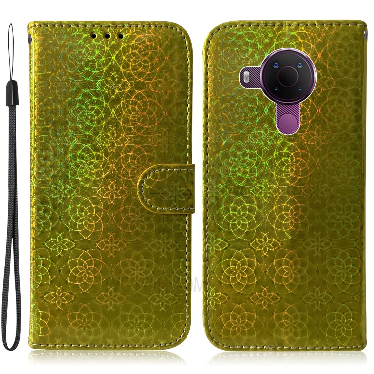 Flower Pattern Leather Stand Wallet Cover Case for Nokia 5.4 - Green-1