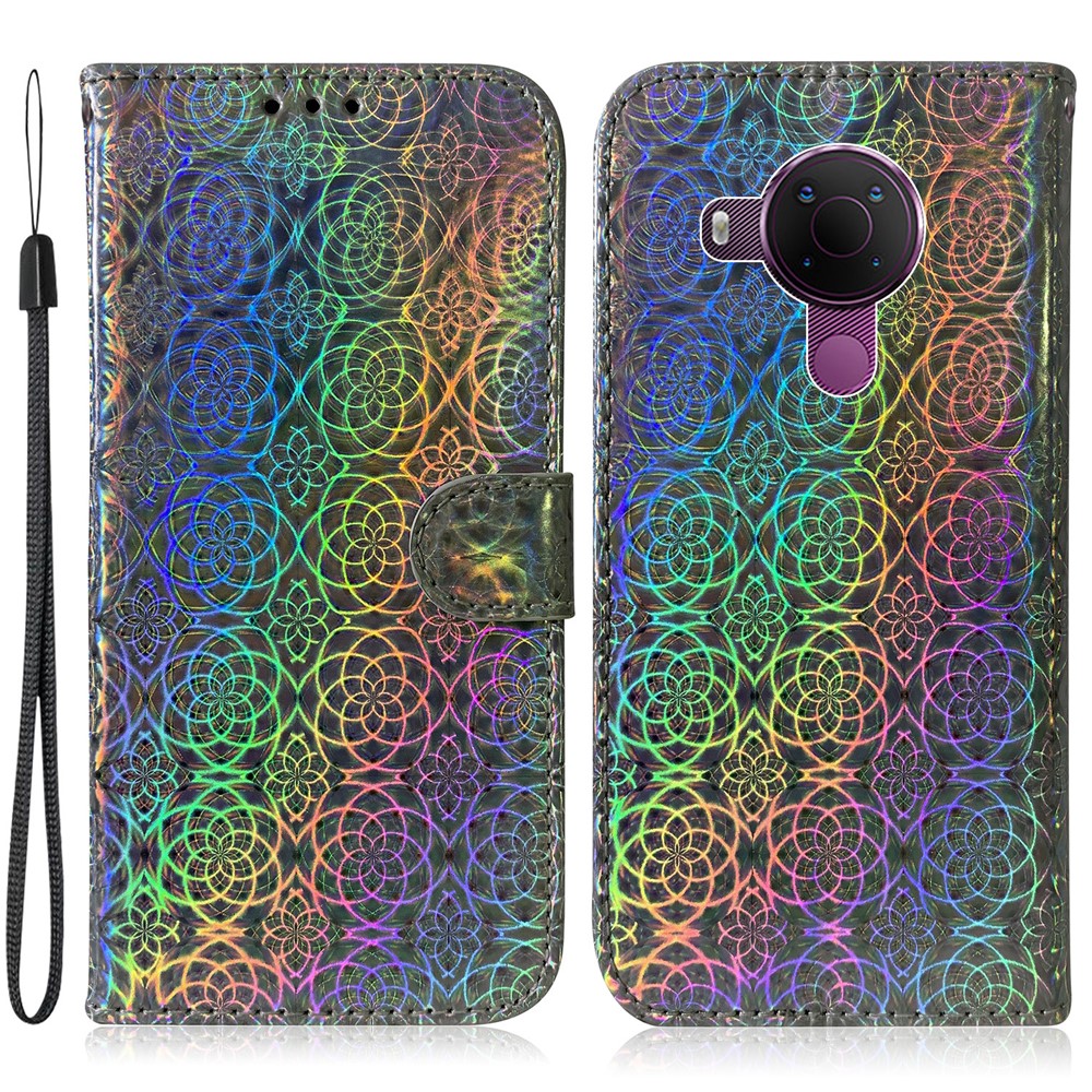 Flower Pattern Leather Stand Wallet Cover Case for Nokia 5.4 - Grey-1