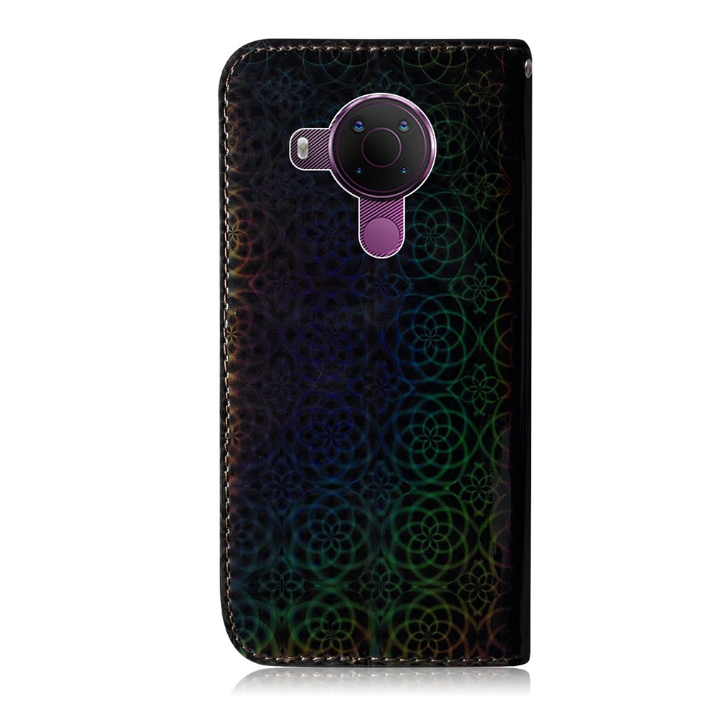 Flower Pattern Leather Stand Wallet Cover Case for Nokia 5.4 - Black-2