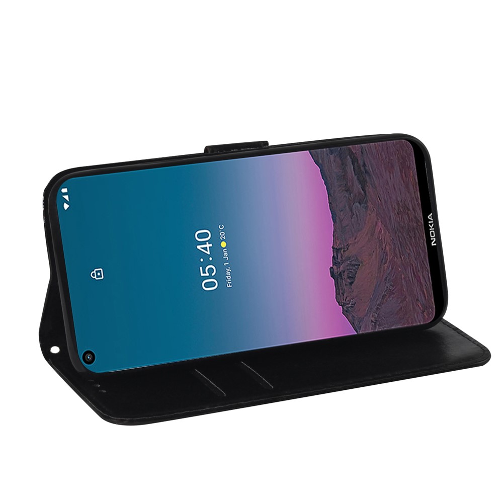 Flower Pattern Leather Stand Wallet Cover Case for Nokia 5.4 - Black-3