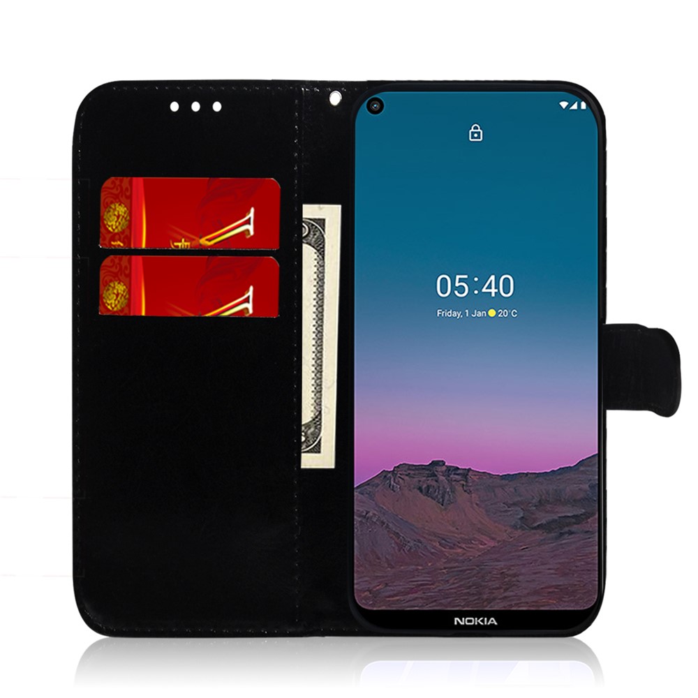 Flower Pattern Leather Stand Wallet Cover Case for Nokia 5.4 - Black-4