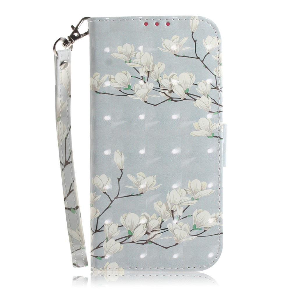 3D Pattern Printing PU Leather Wallet Stand Phone Protection Cover Case for Nokia 5.4 - White Flower-1