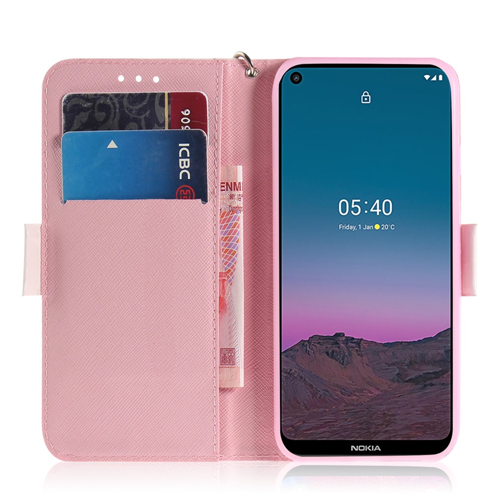 3D Pattern Printing PU Leather Wallet Stand Phone Protection Cover Case for Nokia 5.4 - White Flower-4